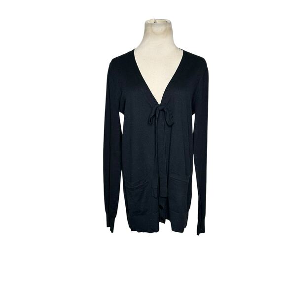 Tibi black knit long sleeves front bow buttoned cardigan size Large - Picture 7 of 10